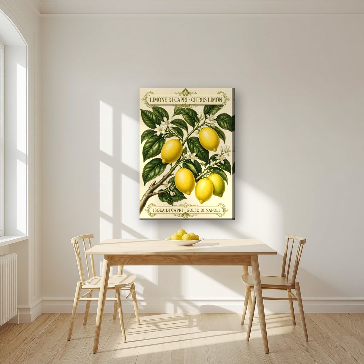 Citrus Limon — Capri art print, on slim canvas, styled in a kitchen