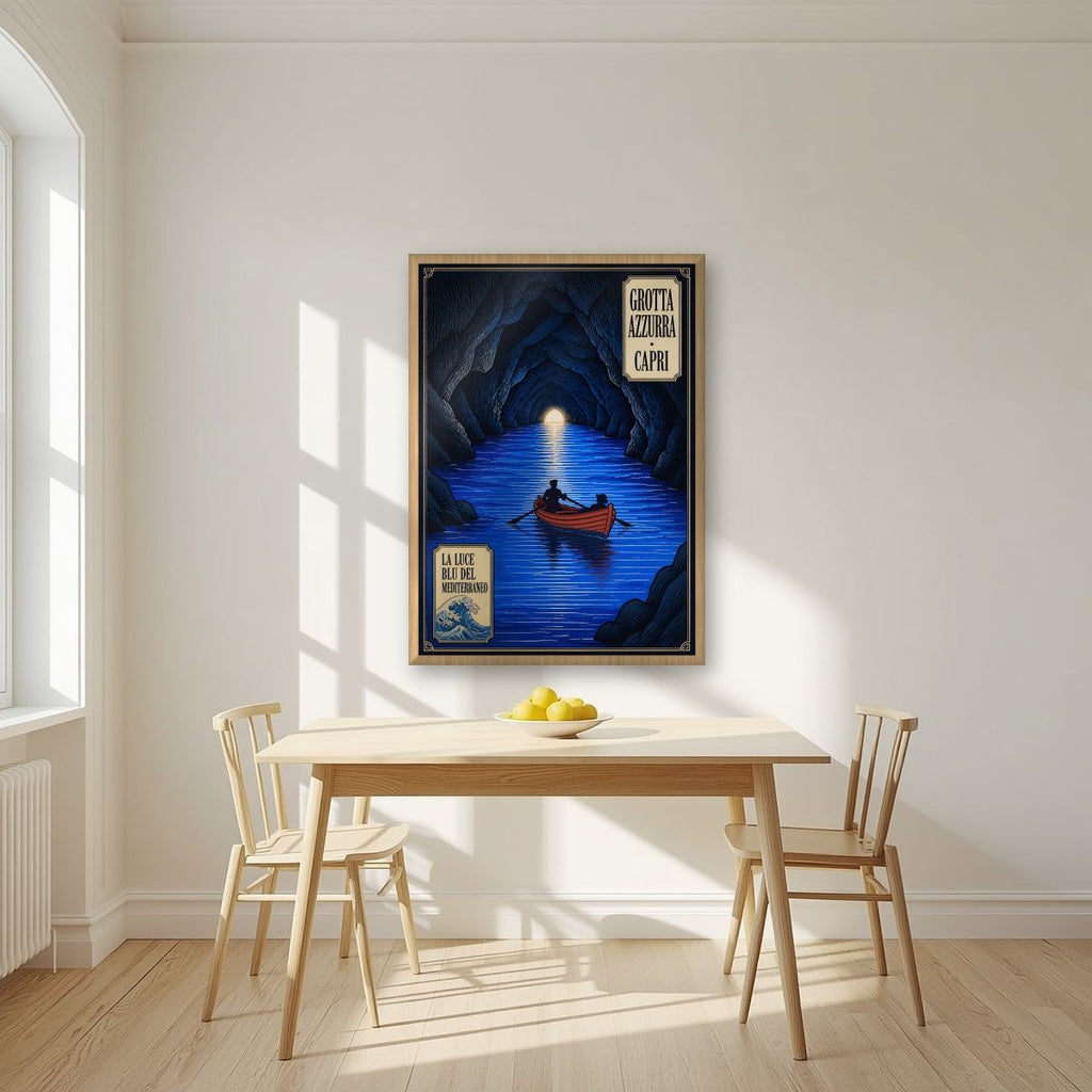 Grotta Azzurra — Capri art print, in an oak frame, styled in a kitchen