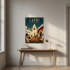 La Piazzetta — Capri art print, unframed poster, styled in a desk