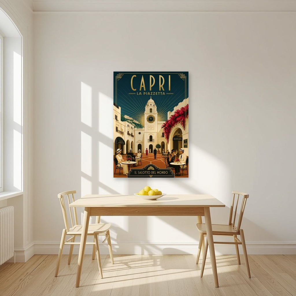 La Piazzetta — Capri art print, unframed poster, styled in a kitchen