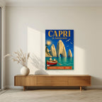 Le Faraglioni — Capri art print, unframed poster, styled in a living room