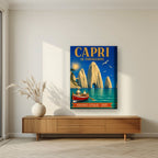Le Faraglioni — Capri art print, on thick canvas, styled in a living room