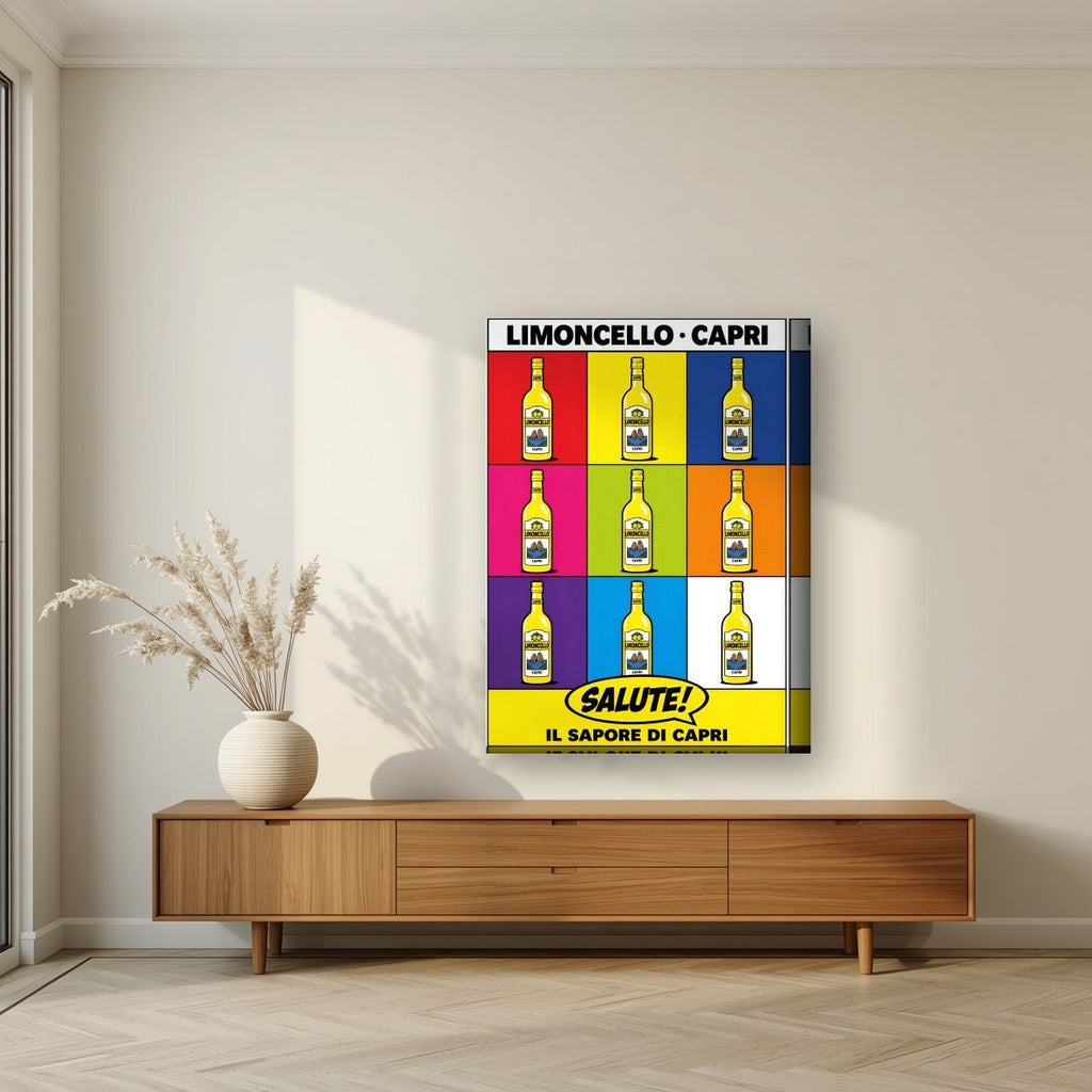 Limoncello Pop — Capri art print, on thick canvas, styled in a living room