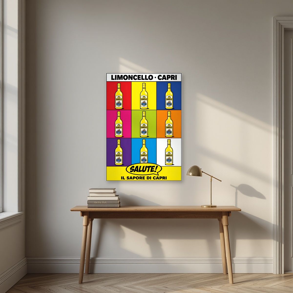 Limoncello Pop — Capri art print, unframed poster, styled in a desk