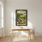 Bute Park — Cardiff art print, in a black frame, styled in a kitchen