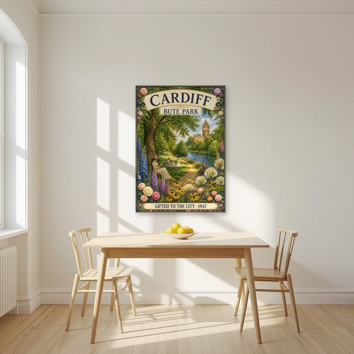 Bute Park — Cardiff art print, unframed poster, styled in a kitchen