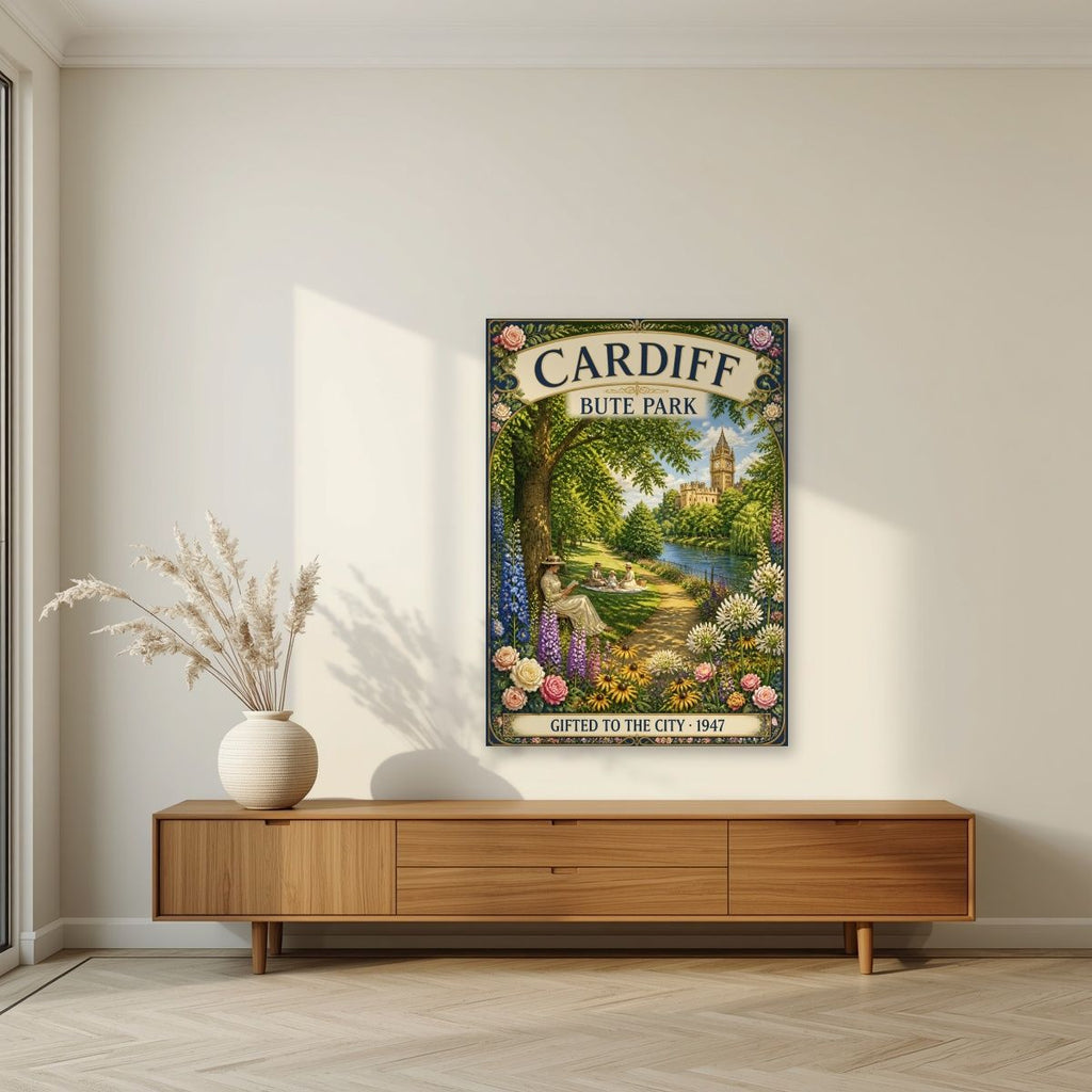 Bute Park — Cardiff art print, unframed poster, styled in a living room