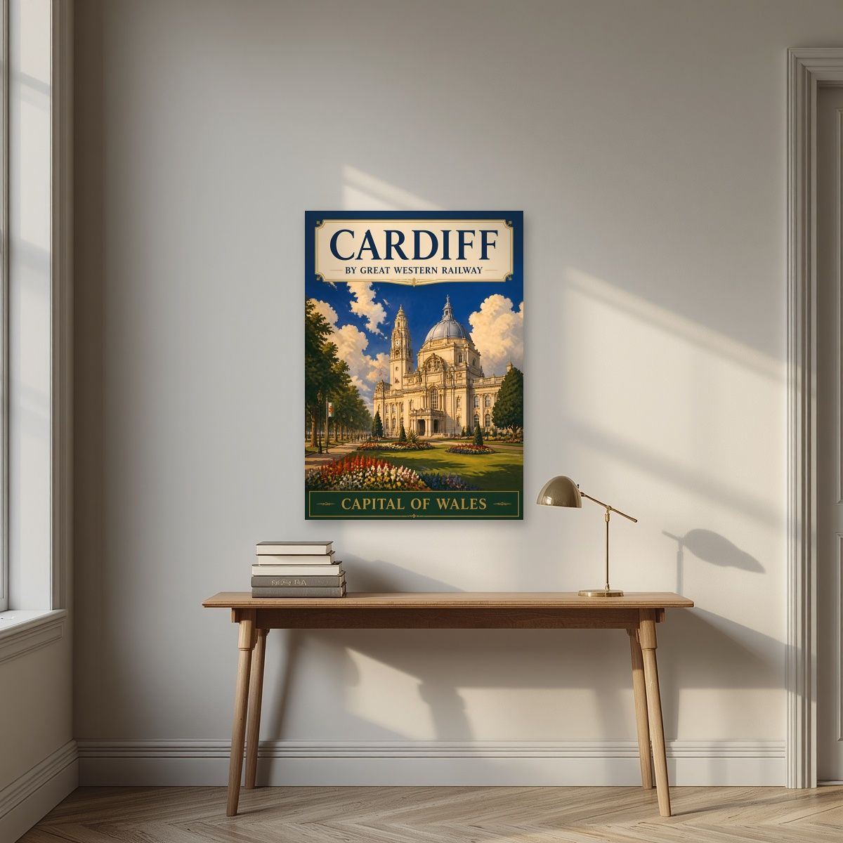Capital Of Wales — Cardiff art print, unframed poster, styled in a desk