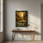 The Morgan Arcade — Cardiff art print, on thick canvas, styled in a desk