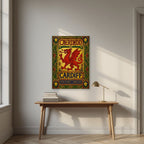The Red Dragon — Cardiff art print, unframed poster, styled in a desk