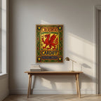 The Red Dragon — Cardiff art print, in an oak frame, styled in a desk