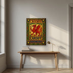 The Red Dragon — Cardiff art print, on slim canvas, styled in a desk