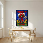 Wales Forever — Cardiff art print, in a black frame, styled in a kitchen