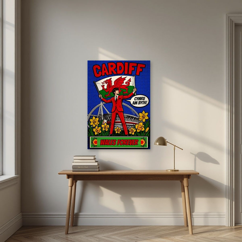 Wales Forever — Cardiff art print, unframed poster, styled in a desk