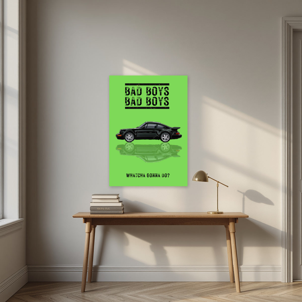 Bad Boys – Lime Green art print, unframed poster, styled in a desk