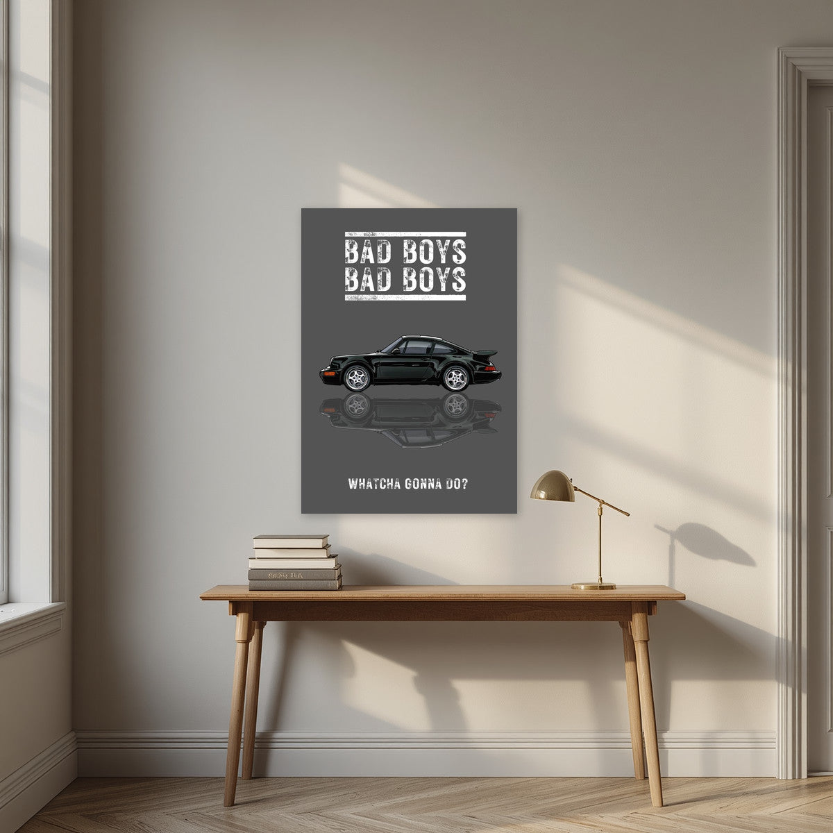Bad Boys – Slate Grey art print, unframed poster, styled in a desk