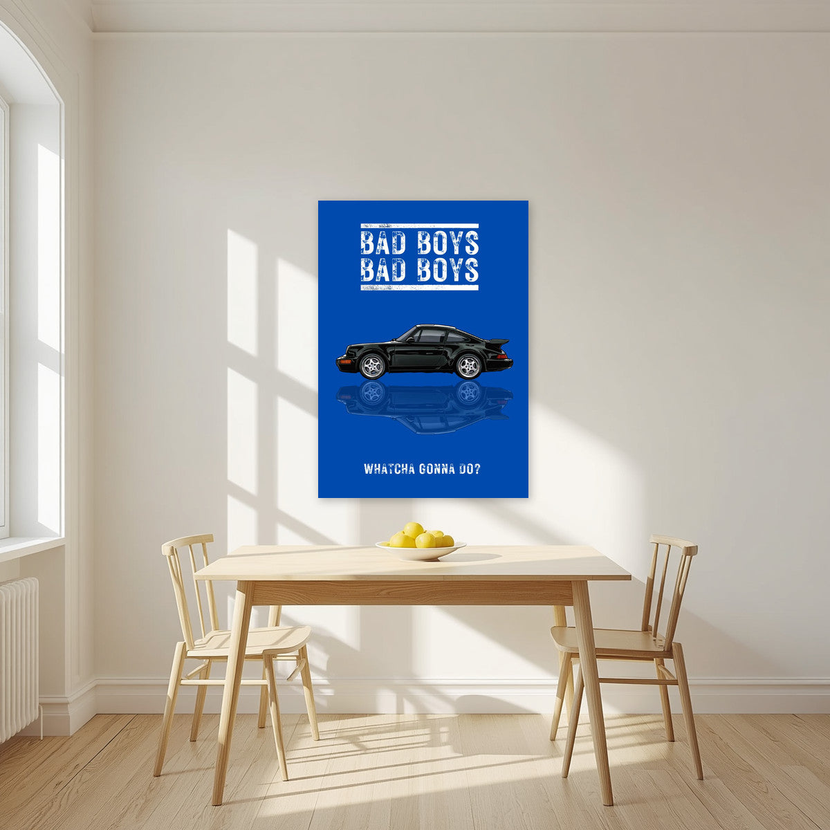 Bad Boys – Squad Blue art print, unframed poster, styled in a kitchen