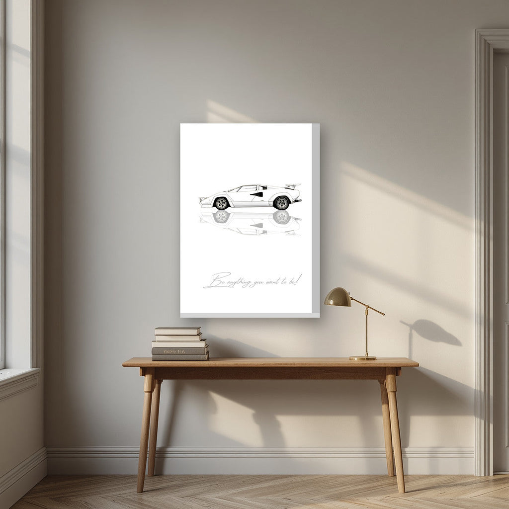 Be Anything You Want To Be – Bianco art print, on thick canvas, styled in a desk