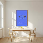 Be Anything You Want To Be – Blu art print, in an oak frame, styled in a kitchen
