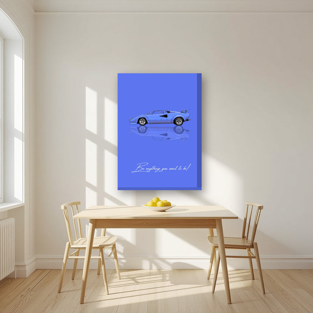 Be Anything You Want To Be – Blu art print, on thick canvas, styled in a kitchen