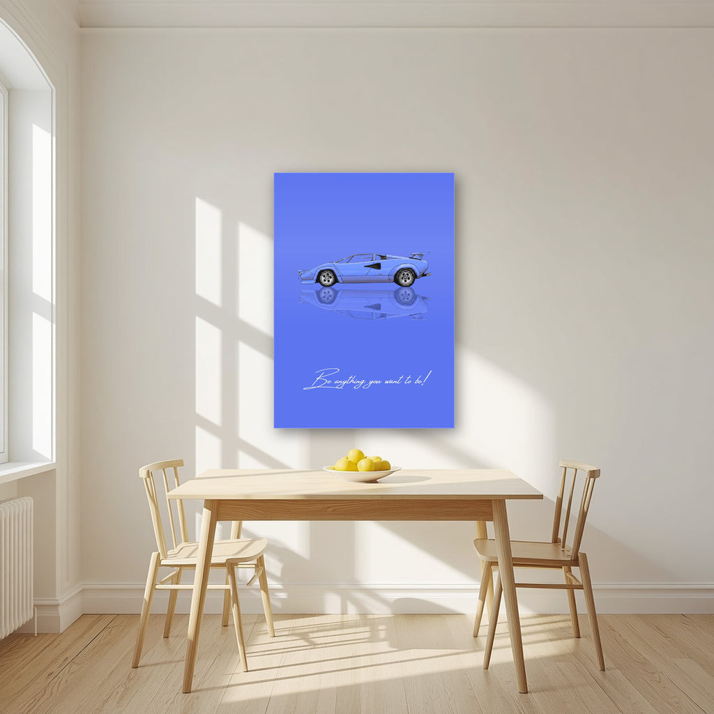 Be Anything You Want To Be – Blu art print, as an acrylic print, styled in a kitchen