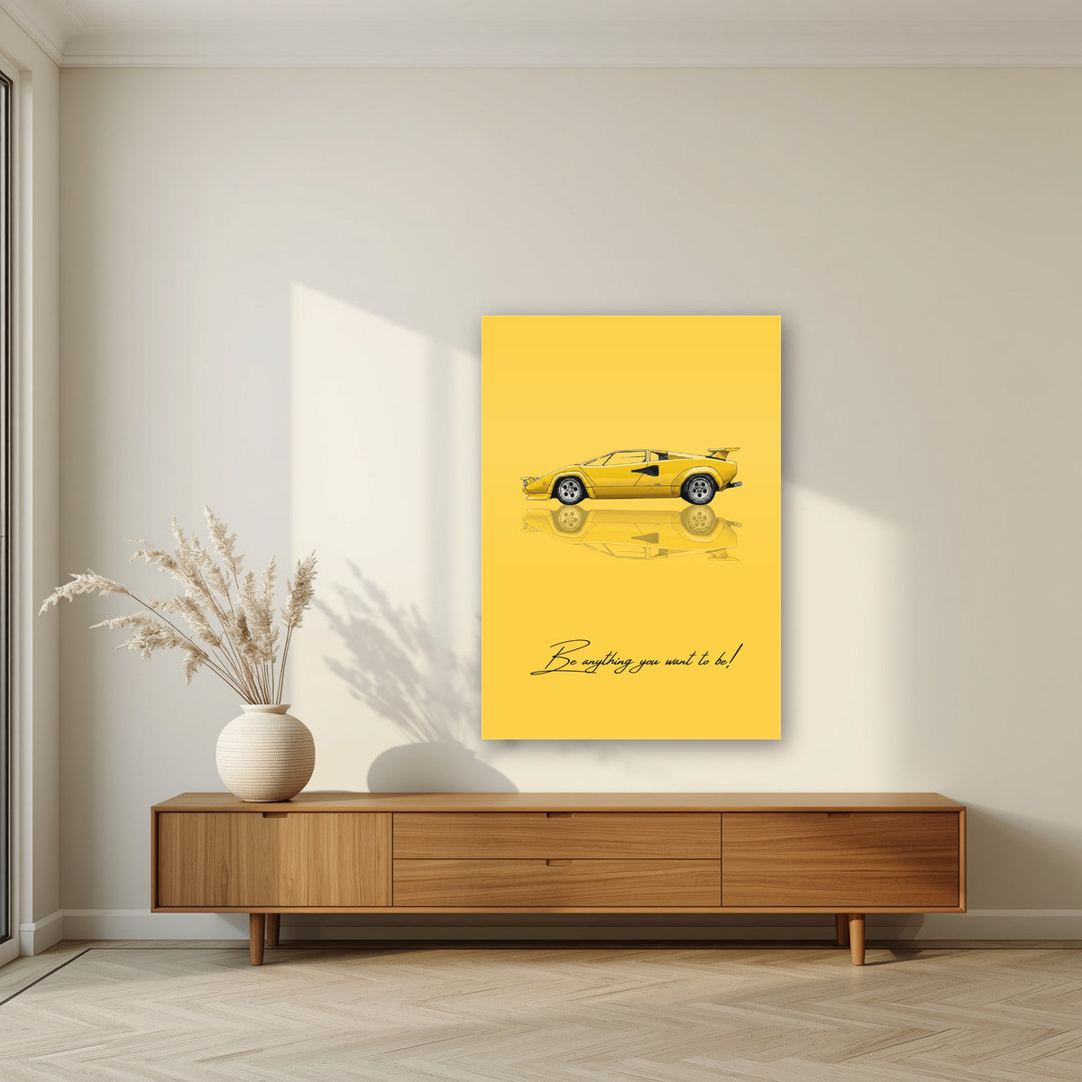 Be Anything You Want To Be – Giallo art print, as an acrylic print, styled in a living room