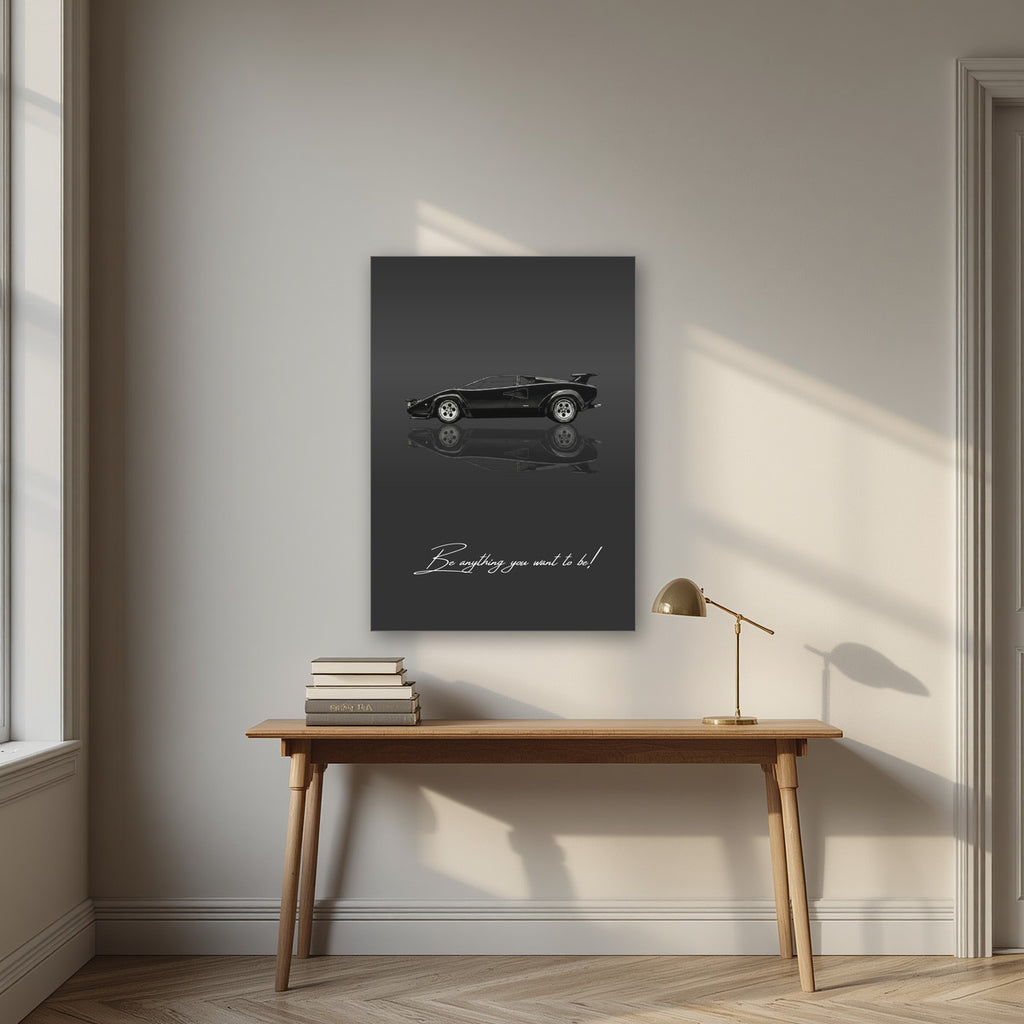 Be Anything You Want To Be – Nero art print, as an acrylic print, styled in a desk