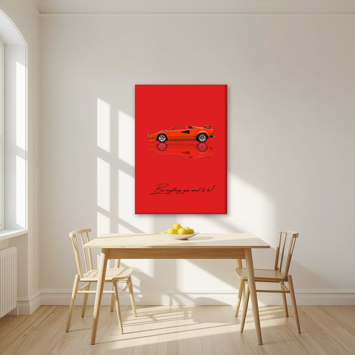 Be Anything You Want To Be – Rosso art print, on slim canvas, styled in a kitchen