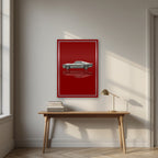 Eleanor – Deep Crimson art print, as an acrylic print, styled in a desk