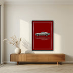 Eleanor – Deep Crimson art print, in a black frame, styled in a living room