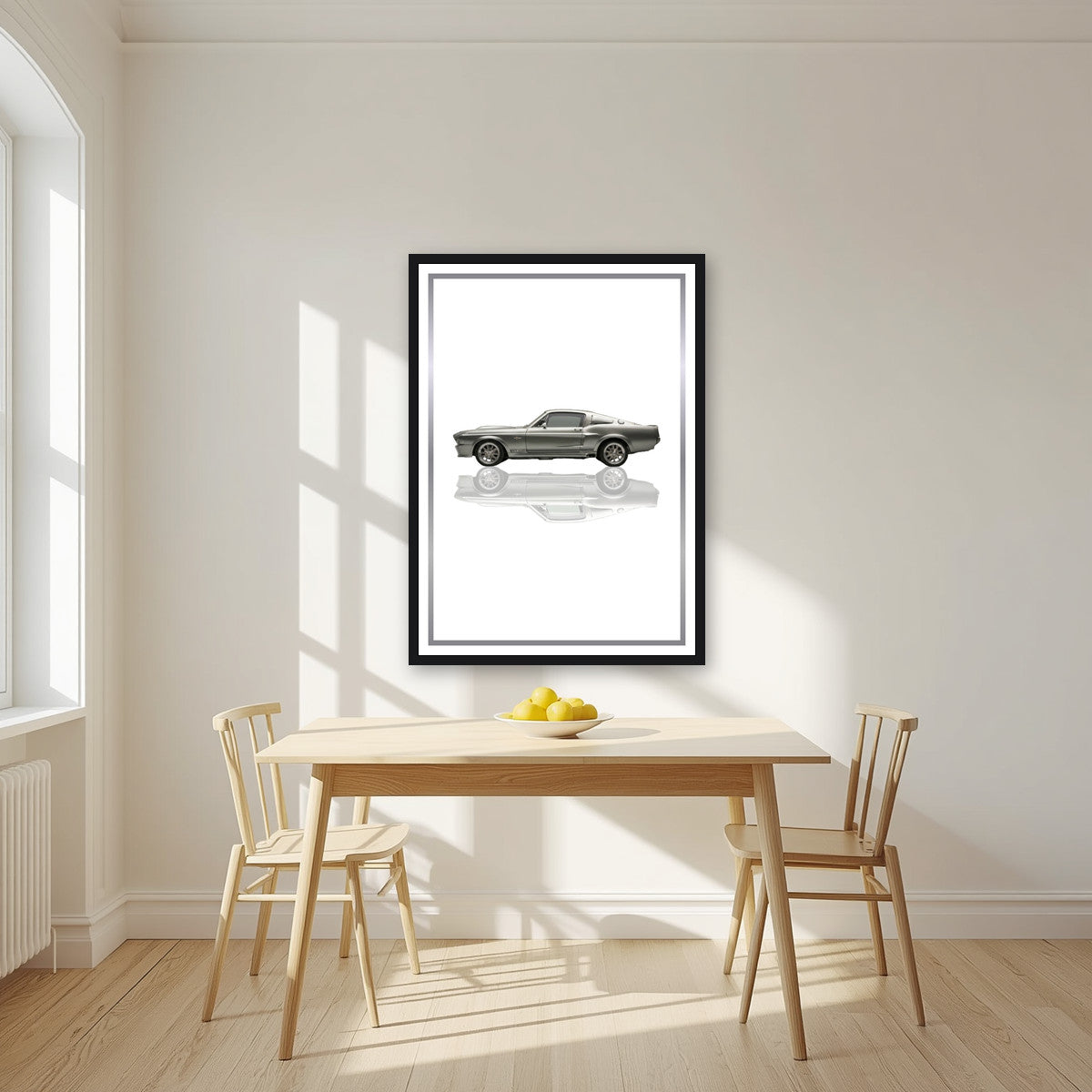 Eleanor – Pure White art print, in a black frame, styled in a kitchen