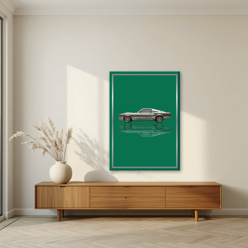 Eleanor – Racing Green art print, on slim canvas, styled in a living room