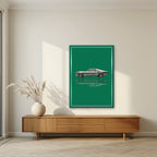 Eleanor – Racing Green art print, on slim canvas, styled in a living room