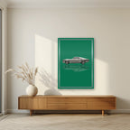 Eleanor – Racing Green art print, as an acrylic print, styled in a living room