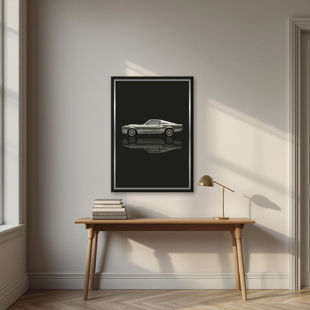 Eleanor – Tarmac Black art print, on slim canvas, styled in a desk