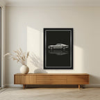 Eleanor – Tarmac Black art print, in a black frame, styled in a living room