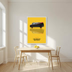 I Love It When a Plan Comes Together – Amber Yellow art print, in a white frame, styled in a kitchen