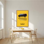 I Love It When a Plan Comes Together – Amber Yellow art print, in an oak frame, styled in a kitchen
