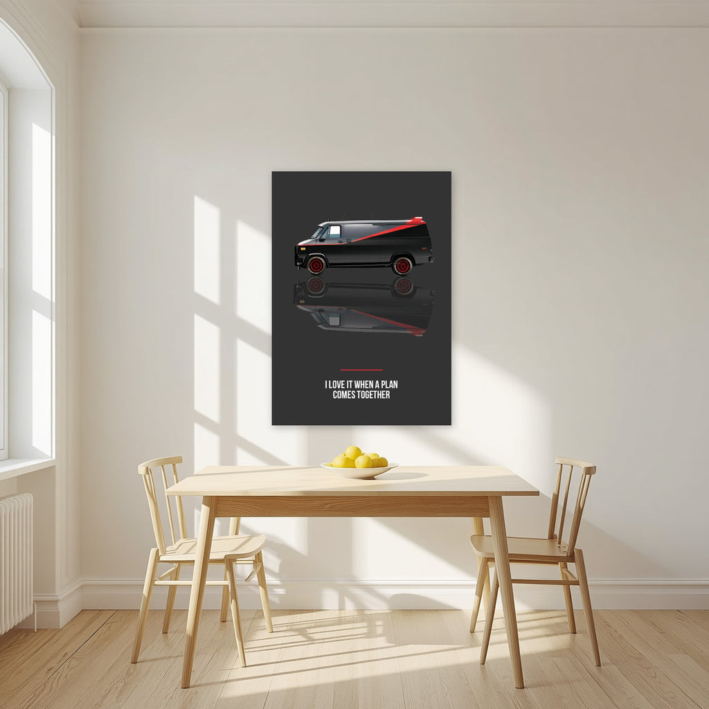 I Love It When a Plan Comes Together – Charcoal art print, unframed poster, styled in a kitchen