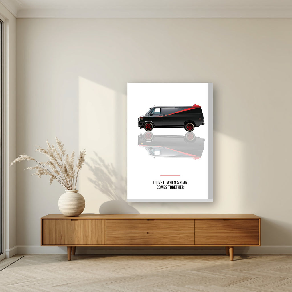 I Love It When a Plan Comes Together – Off White art print, on thick canvas, styled in a living room