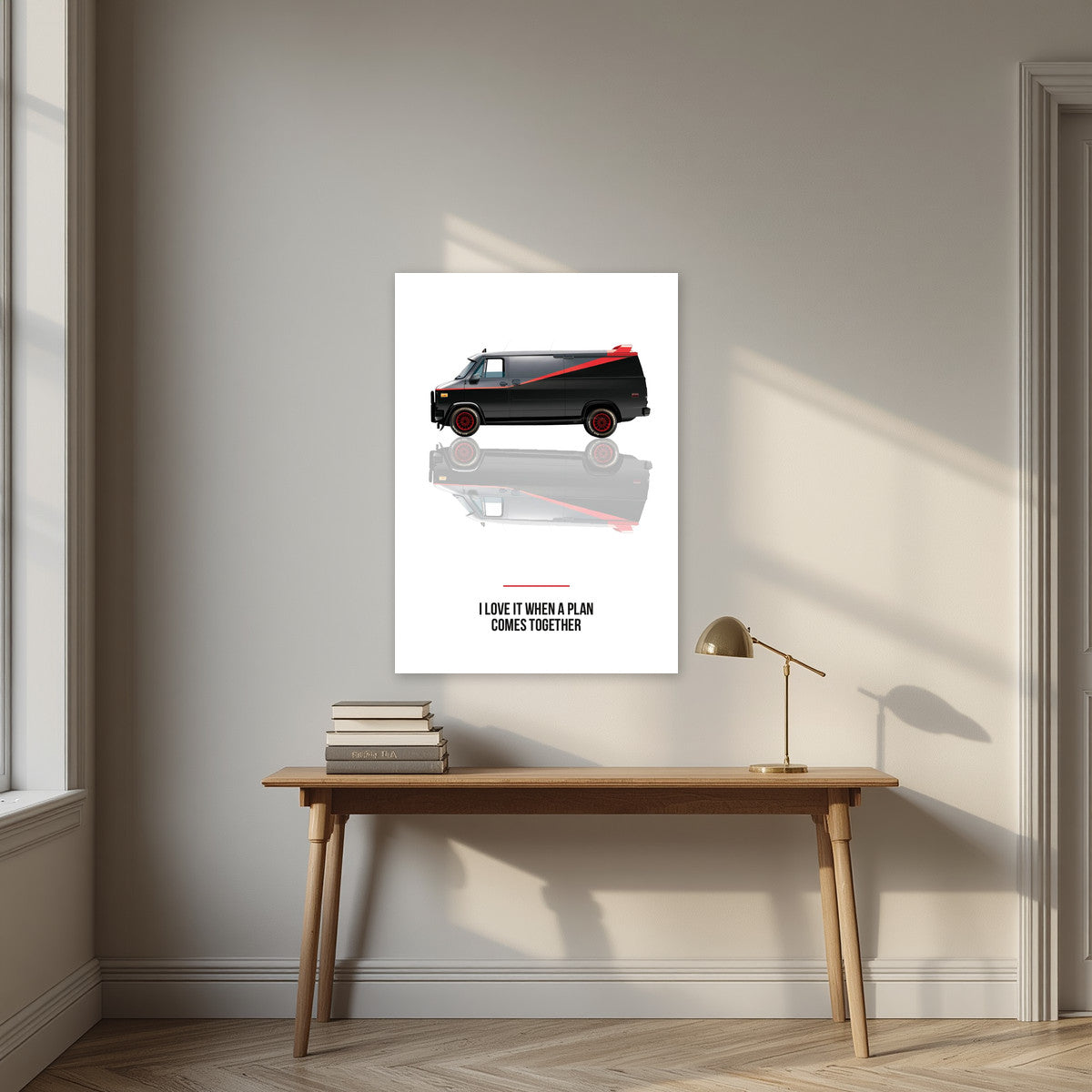 I Love It When a Plan Comes Together – Off White art print, unframed poster, styled in a desk