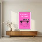 Nuthin' But A "G" Thang – Bubblegum Pink art print, in a white frame, styled in a living room