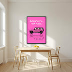 Nuthin' But A "G" Thang – Bubblegum Pink art print, in a black frame, styled in a kitchen