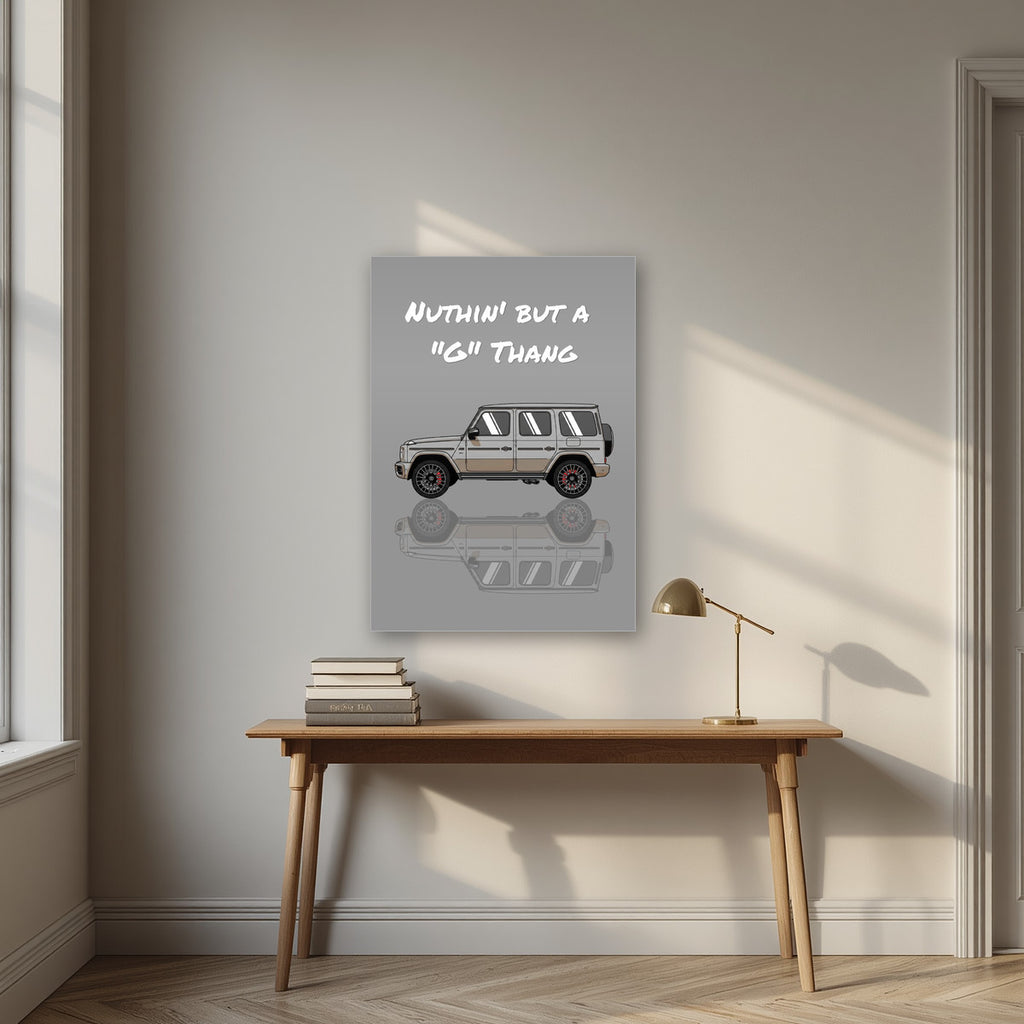Nuthin' But A "G" Thang – Concrete Grey art print, as an acrylic print, styled in a desk