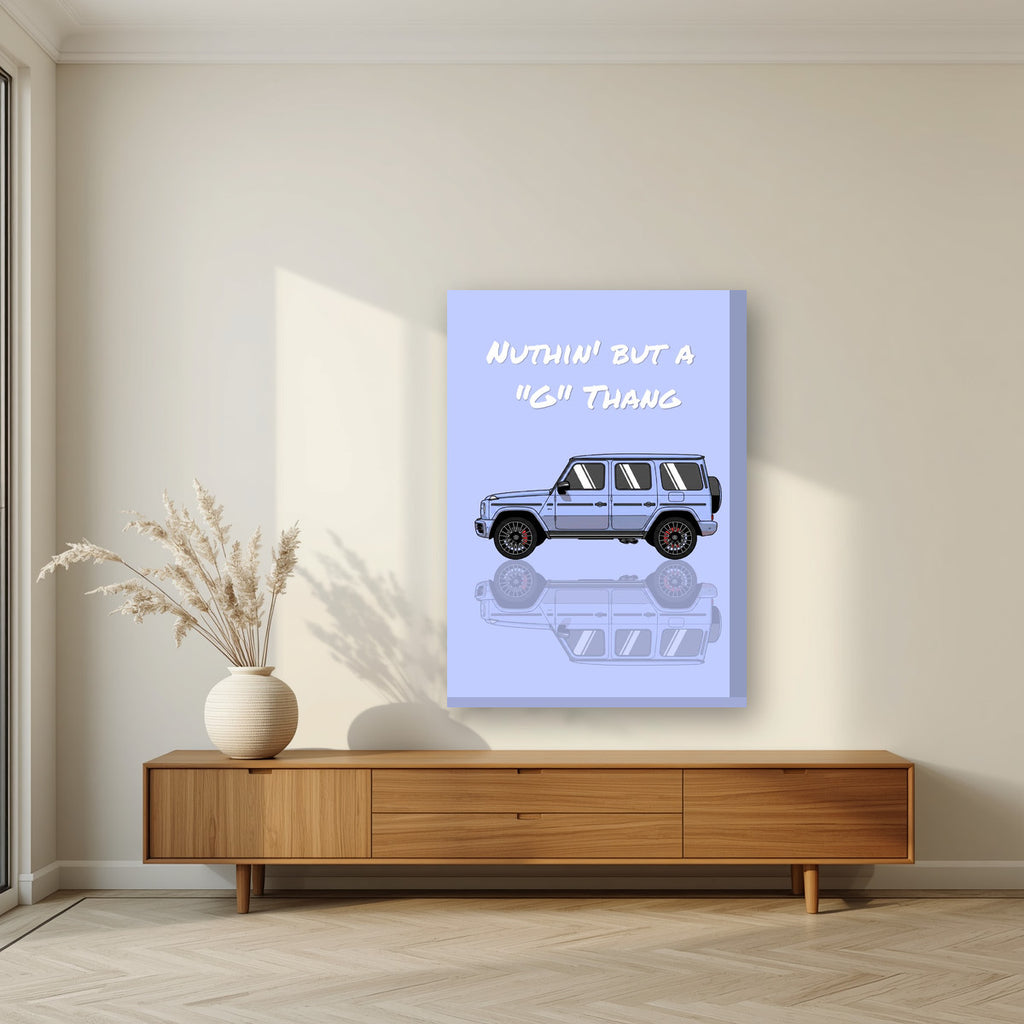 Nuthin' But A "G" Thang – Powder Blue art print, on thick canvas, styled in a living room