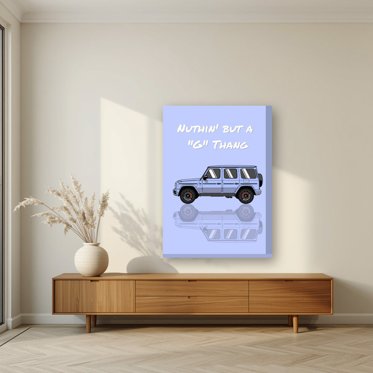 Nuthin' But A "G" Thang – Powder Blue art print, on thick canvas, styled in a living room