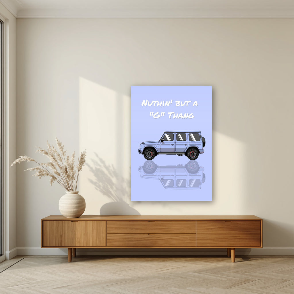 Nuthin' But A "G" Thang – Powder Blue art print, as an acrylic print, styled in a living room