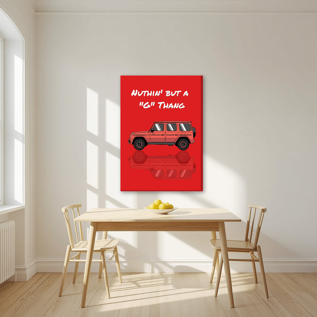 Nuthin' But A "G" Thang – Signal Red art print, on slim canvas, styled in a kitchen