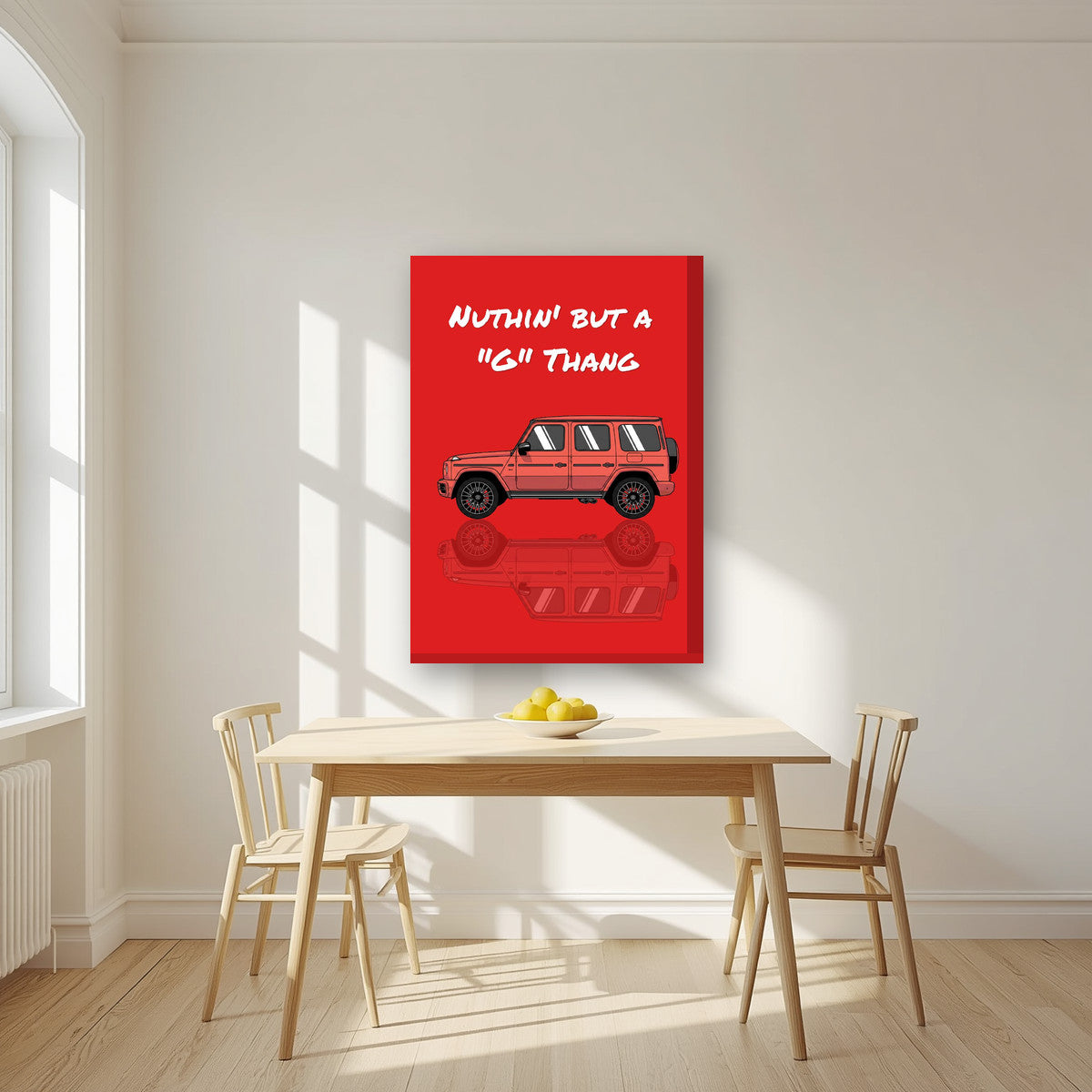 Nuthin' But A "G" Thang – Signal Red art print, on thick canvas, styled in a kitchen