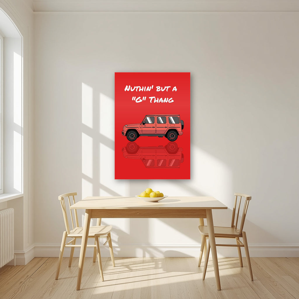 Nuthin' But A "G" Thang – Signal Red art print, as an acrylic print, styled in a kitchen
